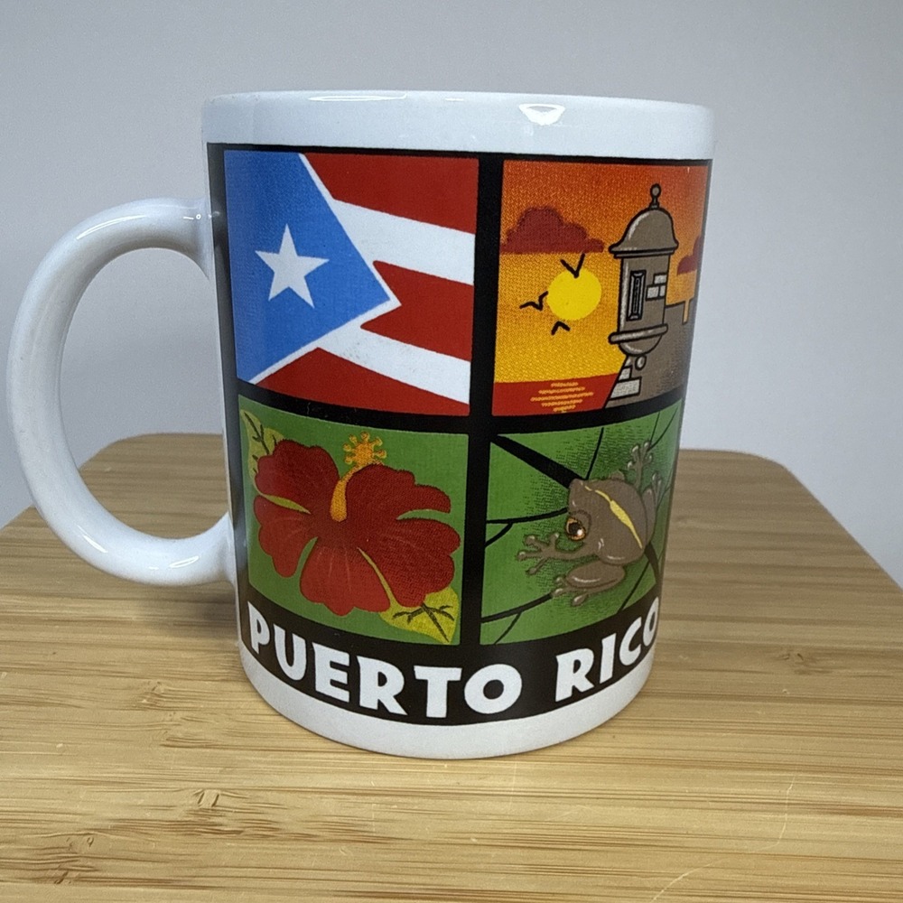 Vintage Puerto Rico Coffee Mug Cup Flag Hibiscus Flower‎ Frog Sunset